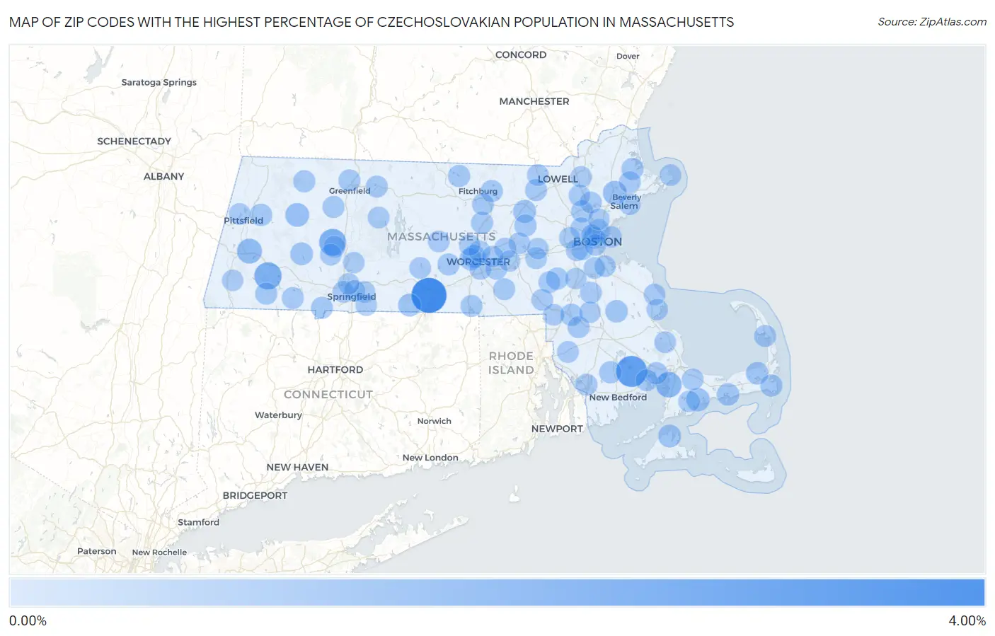 Zip Codes with the Highest Percentage of Czechoslovakian Population in Massachusetts Map