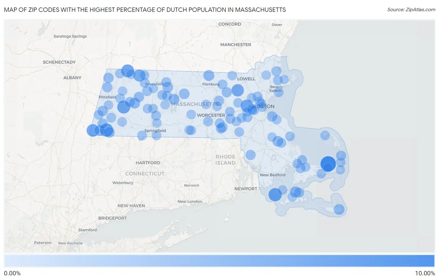 Zip Codes with the Highest Percentage of Dutch Population in Massachusetts Map