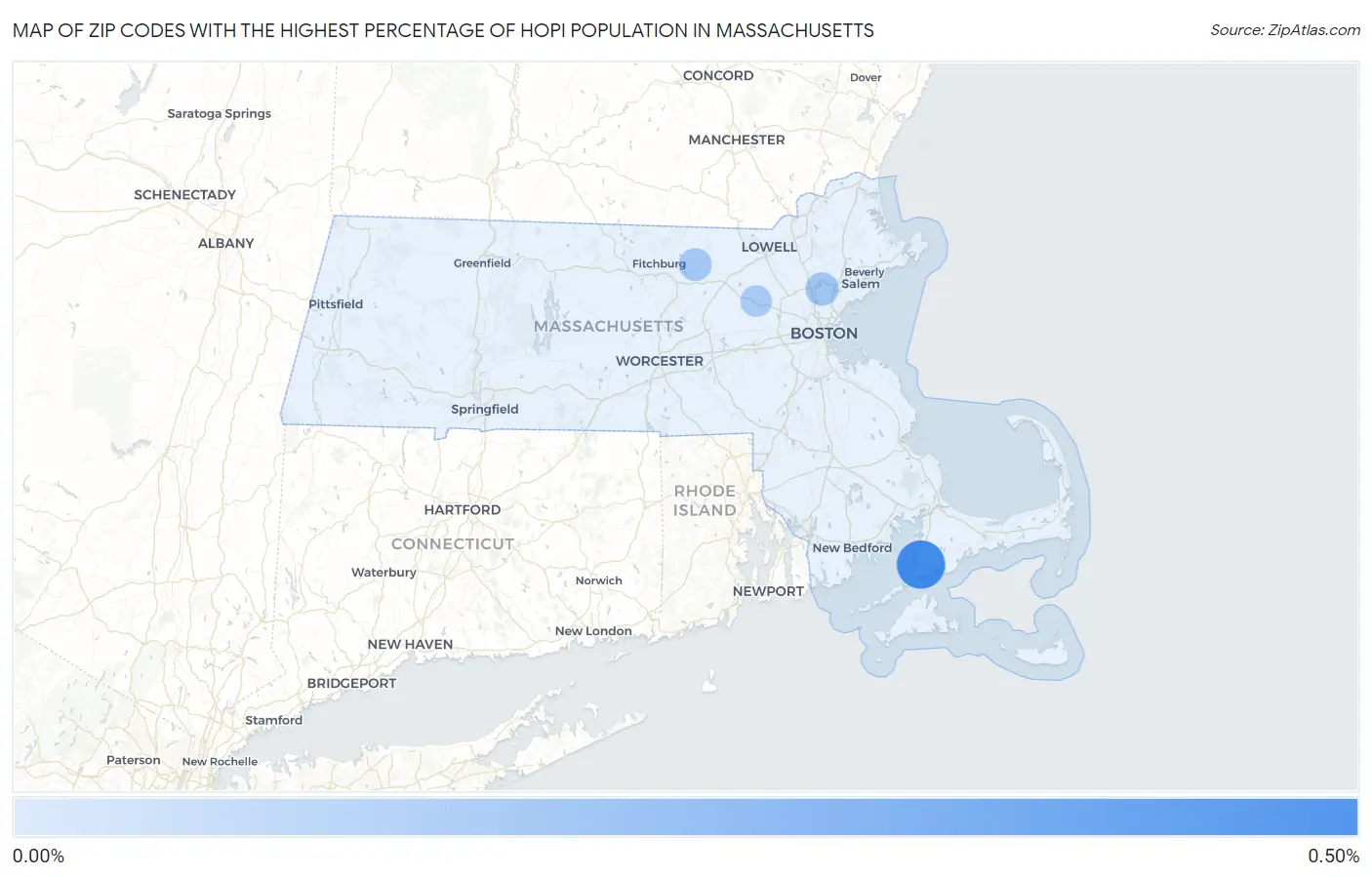 Zip Codes with the Highest Percentage of Hopi Population in Massachusetts Map