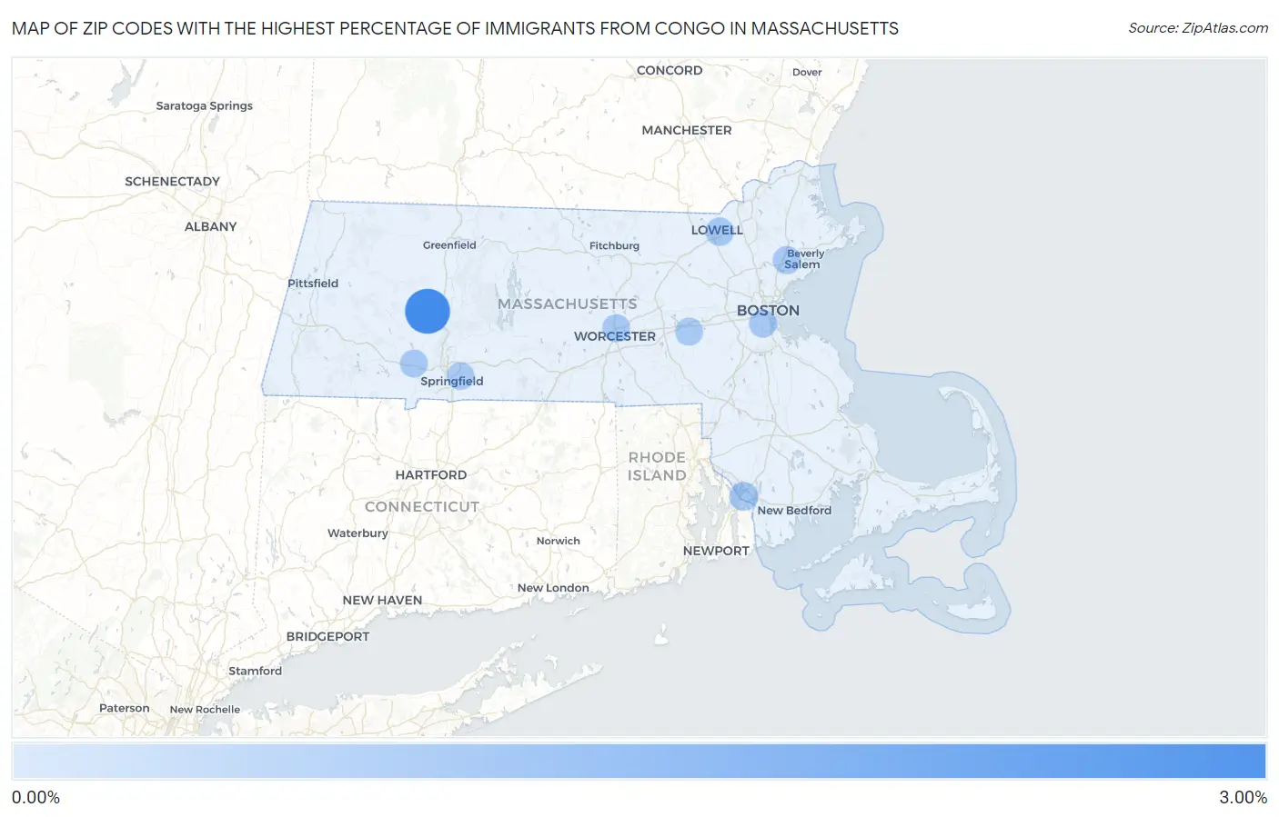 Zip Codes with the Highest Percentage of Immigrants from Congo in Massachusetts Map