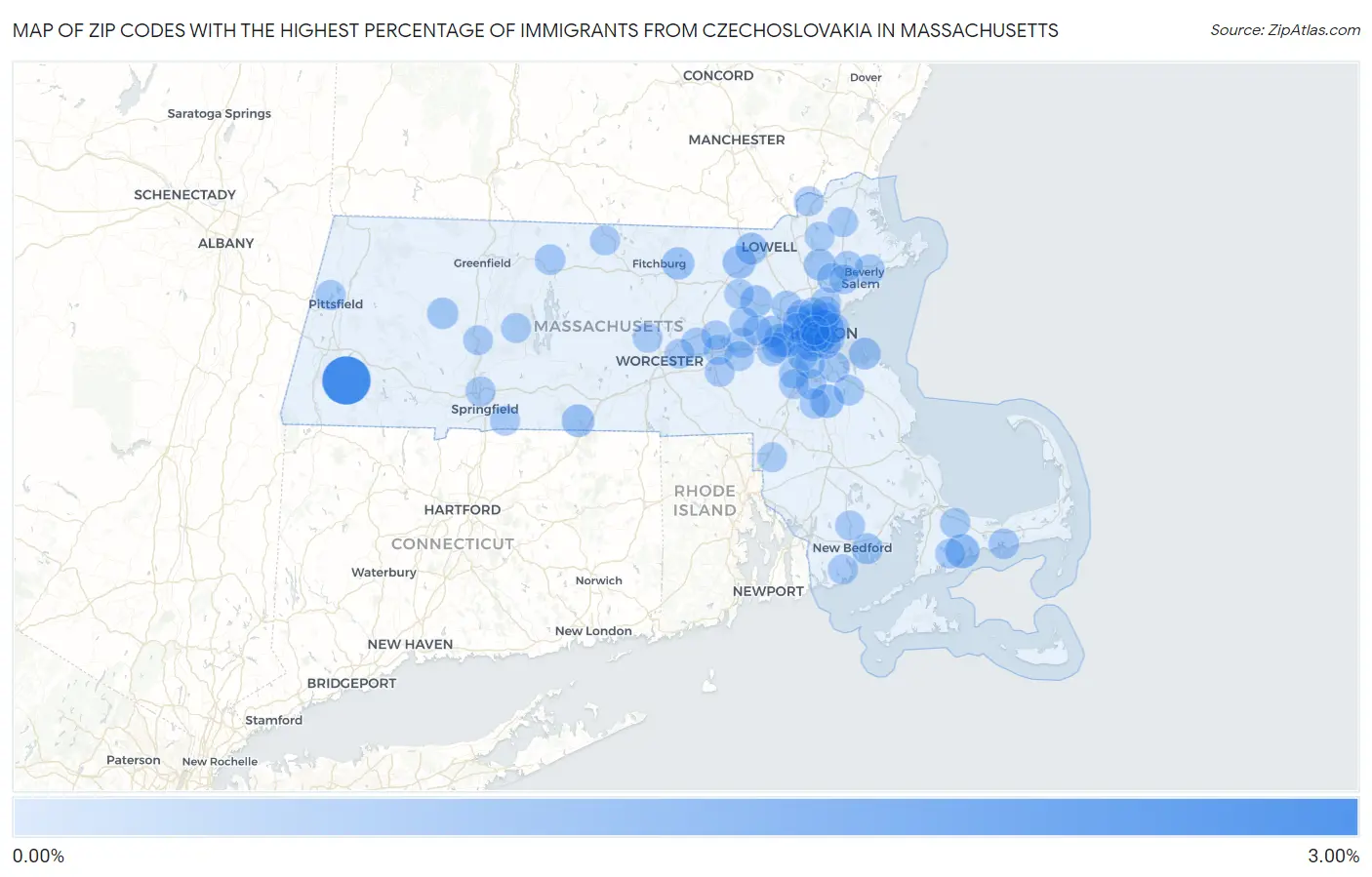 Zip Codes with the Highest Percentage of Immigrants from Czechoslovakia in Massachusetts Map