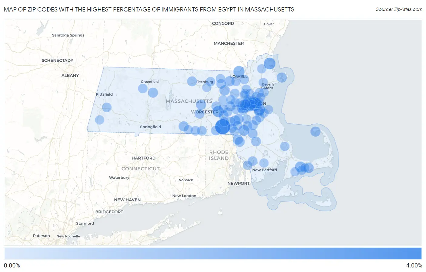 Zip Codes with the Highest Percentage of Immigrants from Egypt in Massachusetts Map