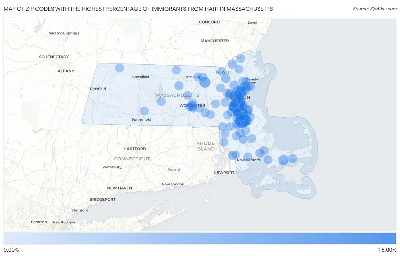 Zip Codes with the Highest Percentage of Immigrants from Haiti in Massachusetts Map