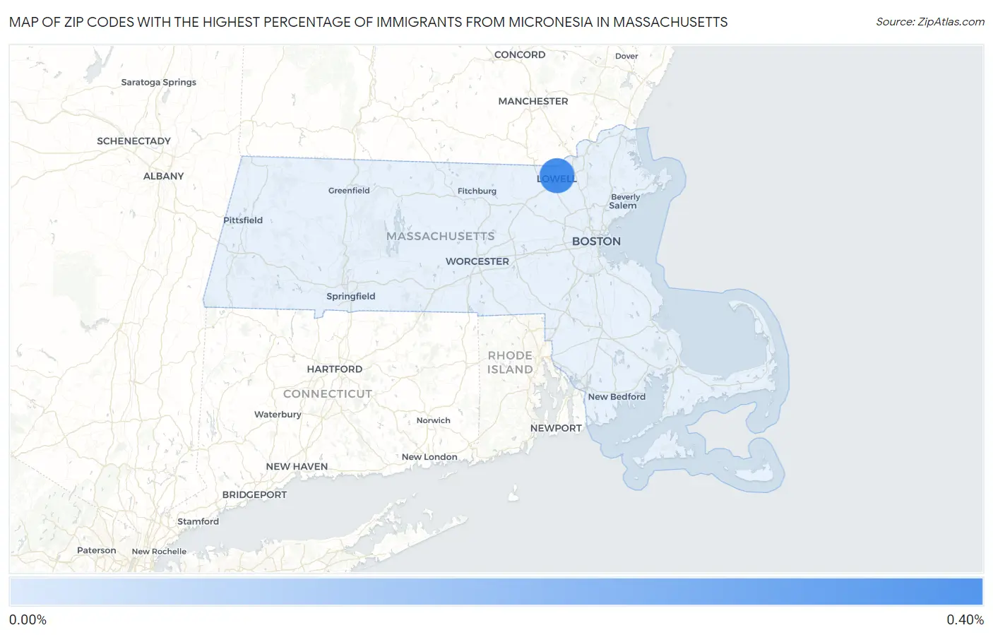 Zip Codes with the Highest Percentage of Immigrants from Micronesia in Massachusetts Map