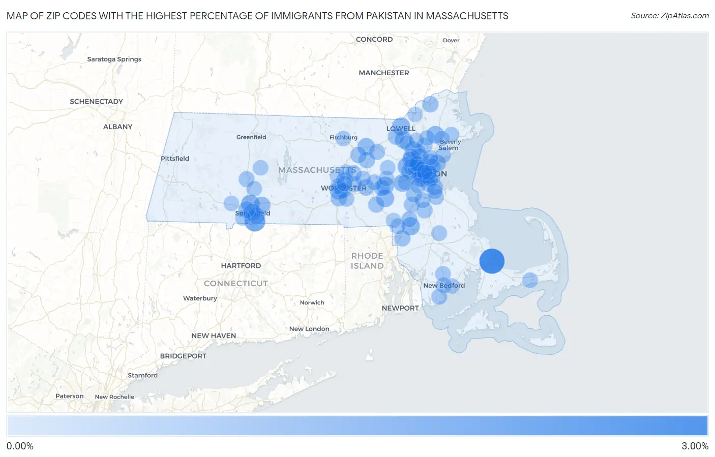 Zip Codes with the Highest Percentage of Immigrants from Pakistan in Massachusetts Map