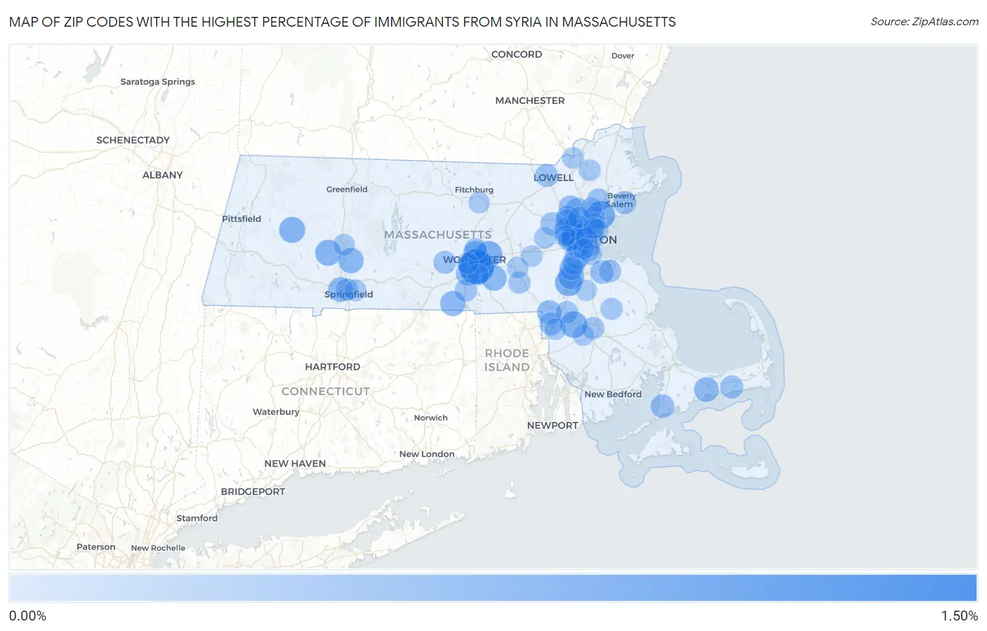 Zip Codes with the Highest Percentage of Immigrants from Syria in Massachusetts Map