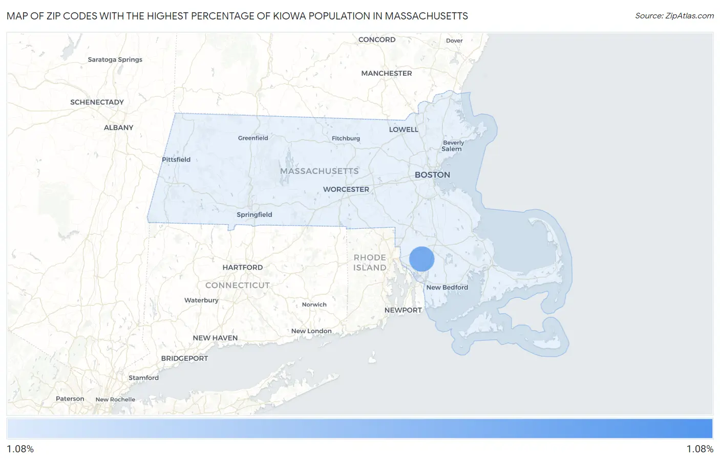 Zip Codes with the Highest Percentage of Kiowa Population in Massachusetts Map