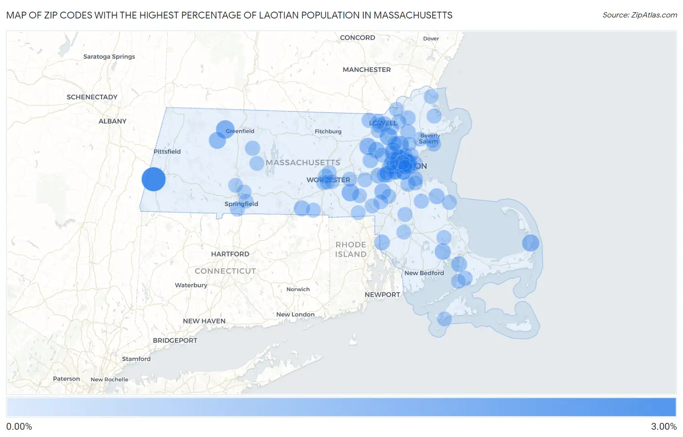 Zip Codes with the Highest Percentage of Laotian Population in Massachusetts Map