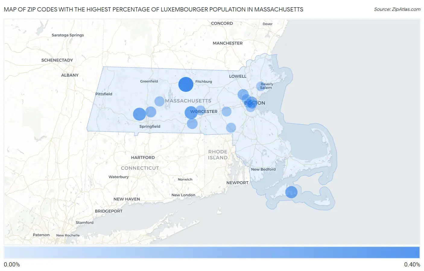 Zip Codes with the Highest Percentage of Luxembourger Population in Massachusetts Map