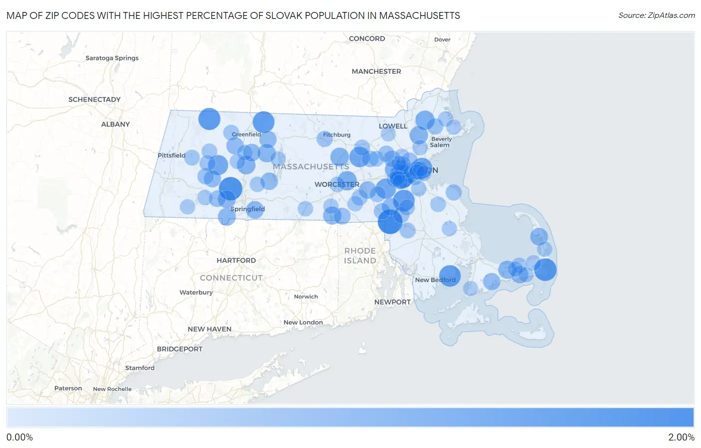 Zip Codes with the Highest Percentage of Slovak Population in Massachusetts Map