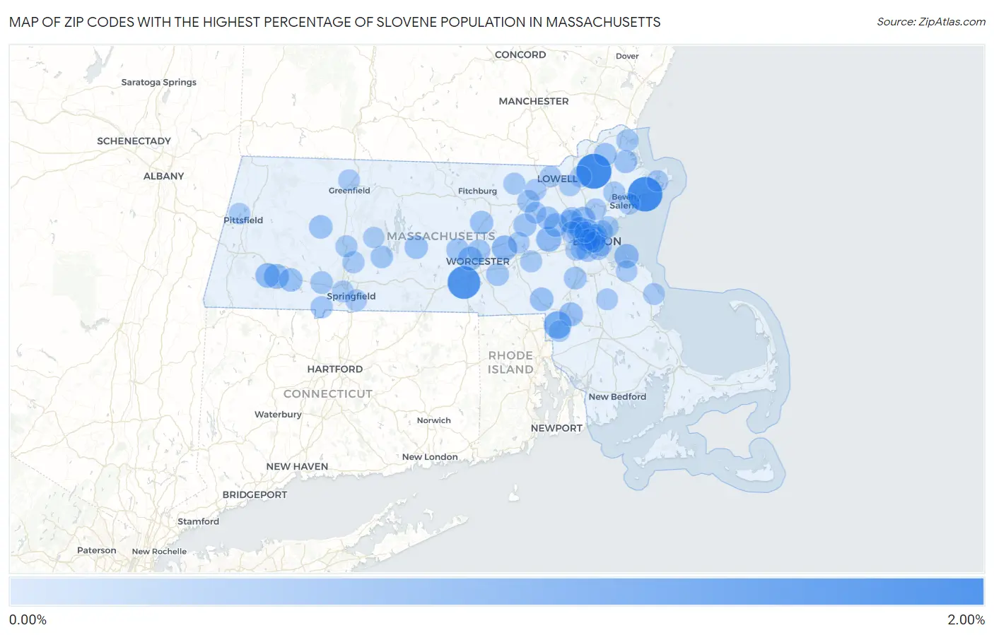 Zip Codes with the Highest Percentage of Slovene Population in Massachusetts Map