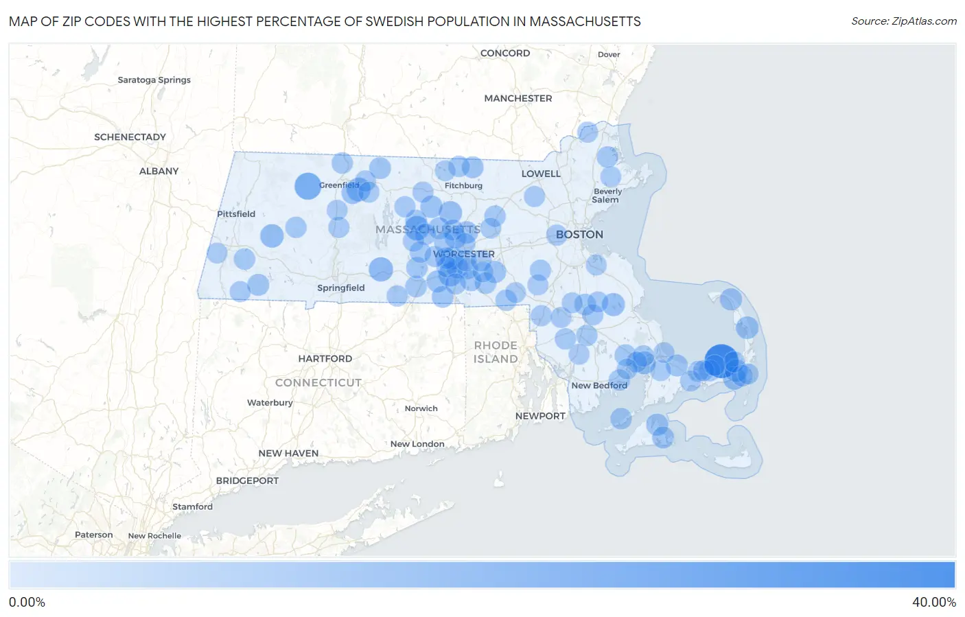 Zip Codes with the Highest Percentage of Swedish Population in Massachusetts Map