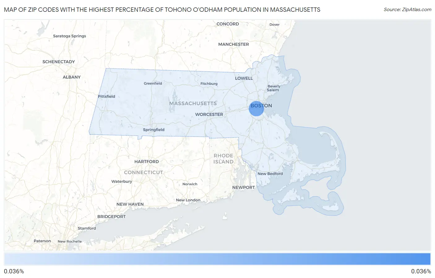 Zip Codes with the Highest Percentage of Tohono O'Odham Population in Massachusetts Map