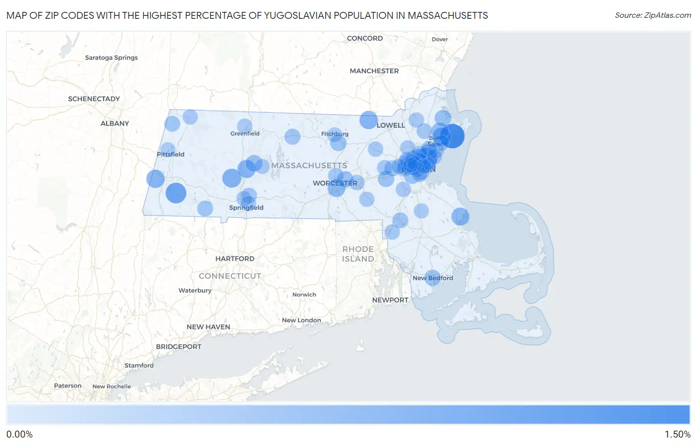 Zip Codes with the Highest Percentage of Yugoslavian Population in Massachusetts Map