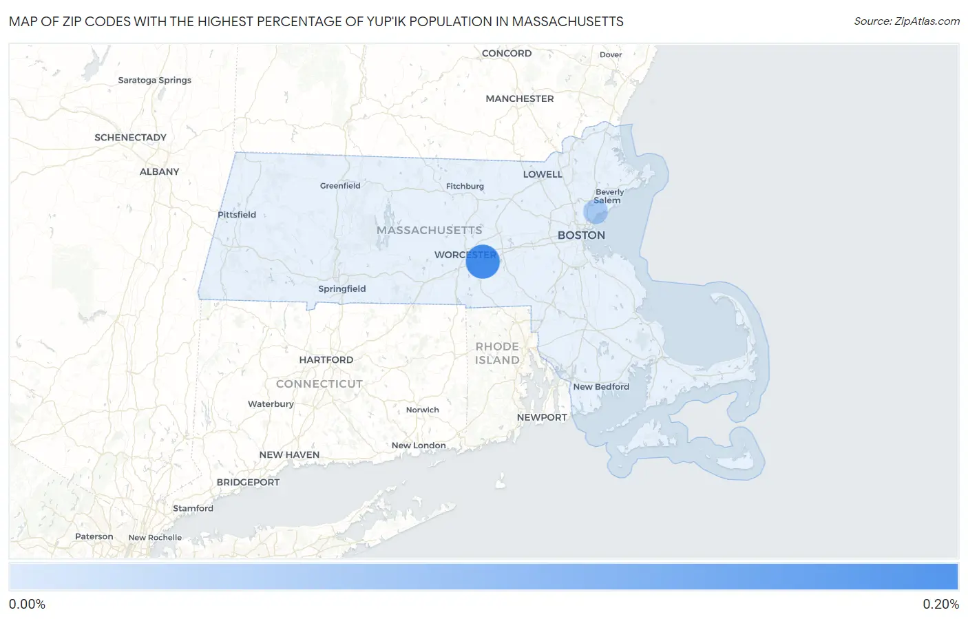 Zip Codes with the Highest Percentage of Yup'ik Population in Massachusetts Map