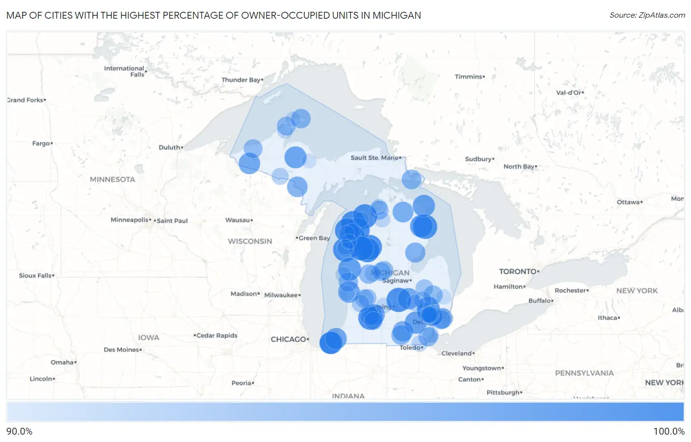 Cities with the Highest Percentage of Owner-Occupied Units in Michigan Map