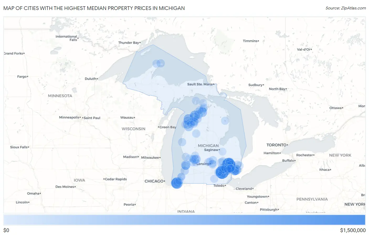 Cities with the Highest Median Property Prices in Michigan Map