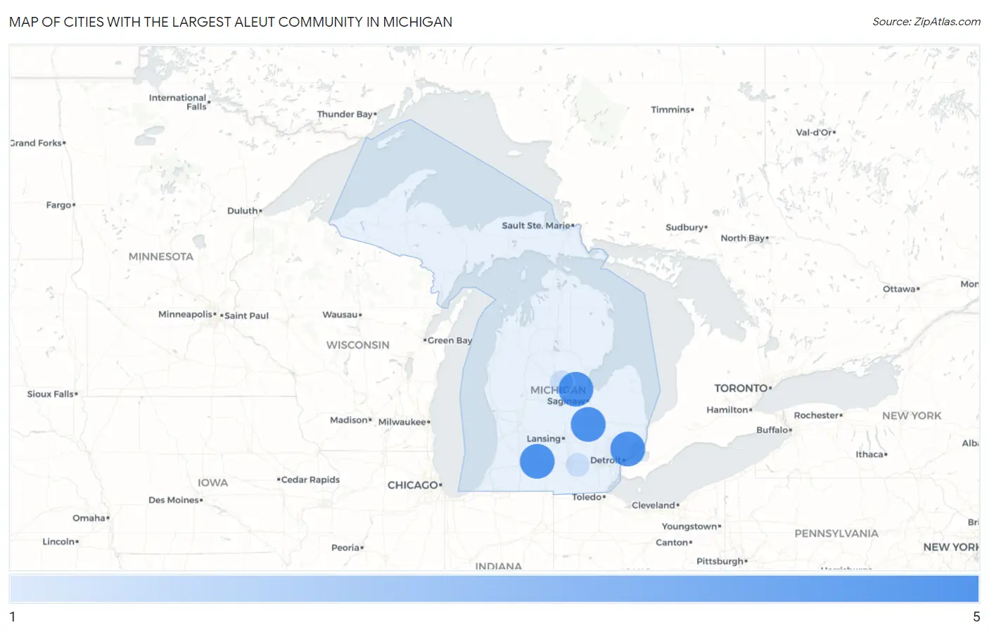Cities with the Largest Aleut Community in Michigan Map