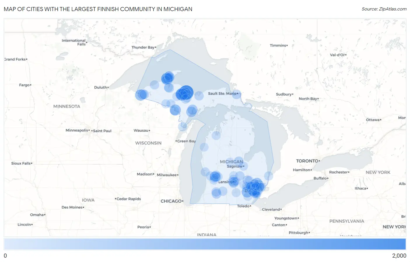 Cities with the Largest Finnish Community in Michigan Map