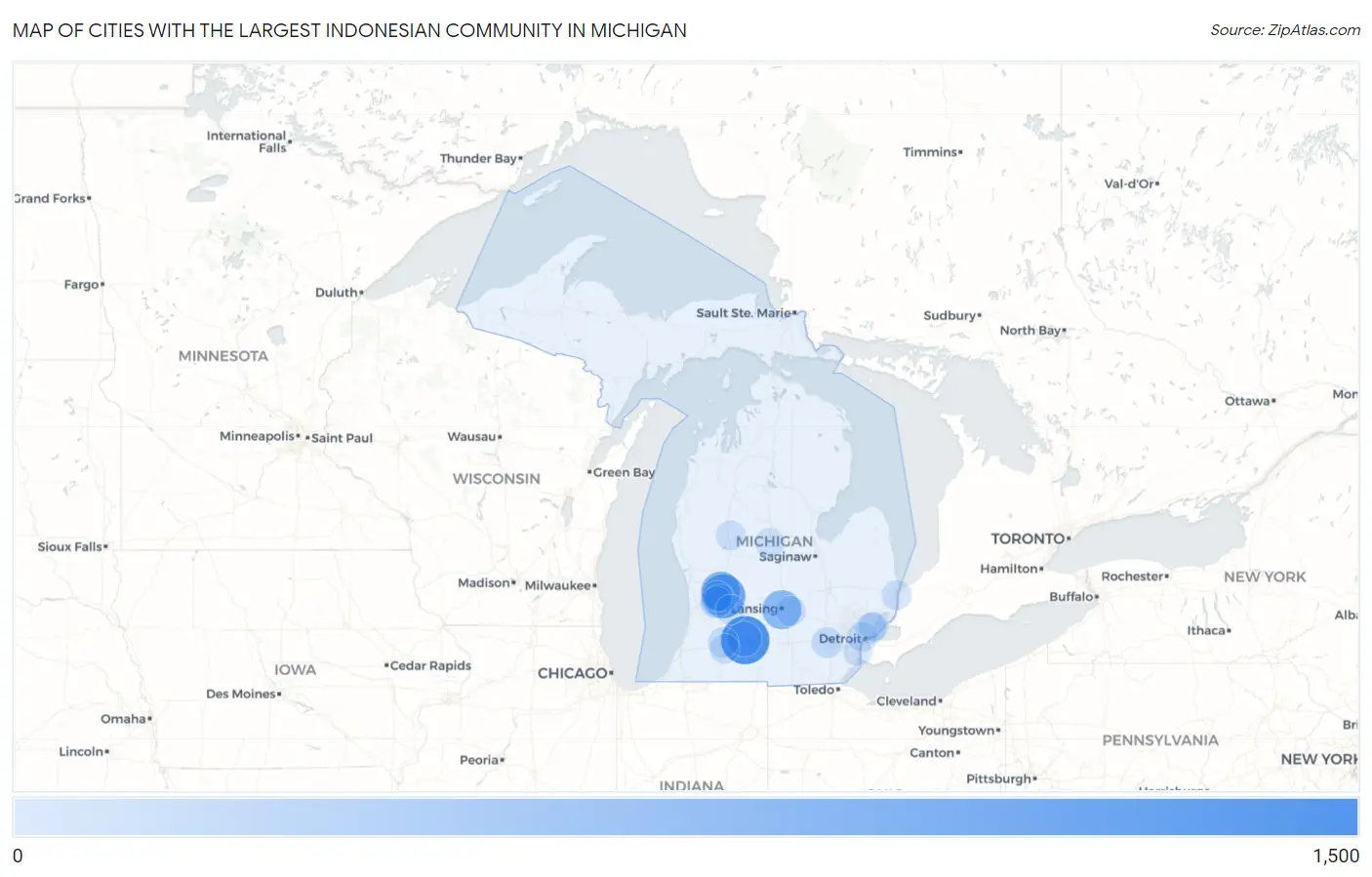 Cities with the Largest Indonesian Community in Michigan Map