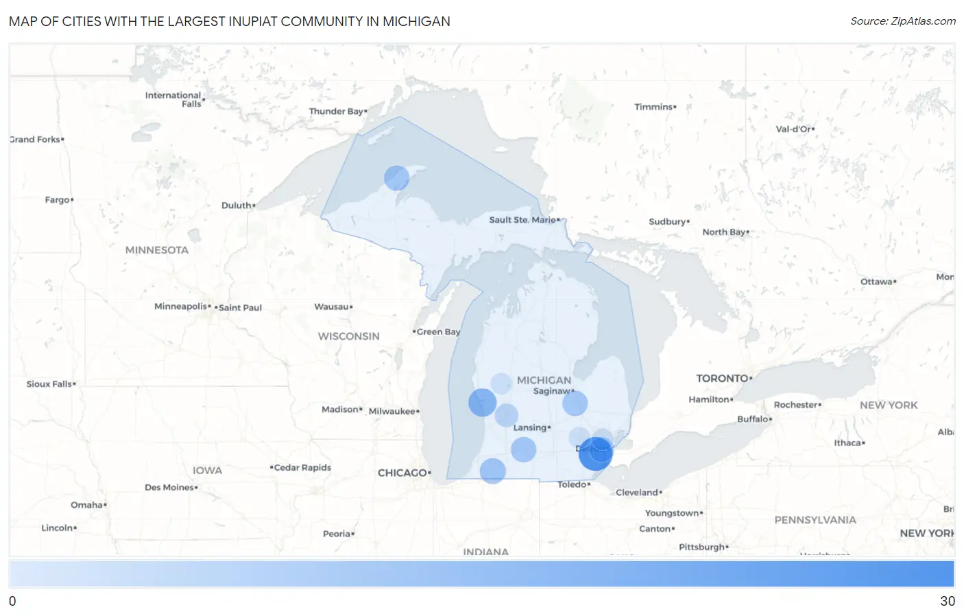 Cities with the Largest Inupiat Community in Michigan Map