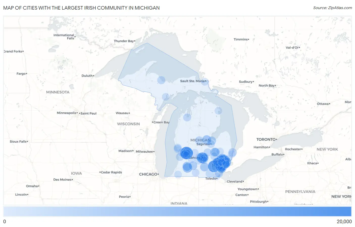 Cities with the Largest Irish Community in Michigan Map