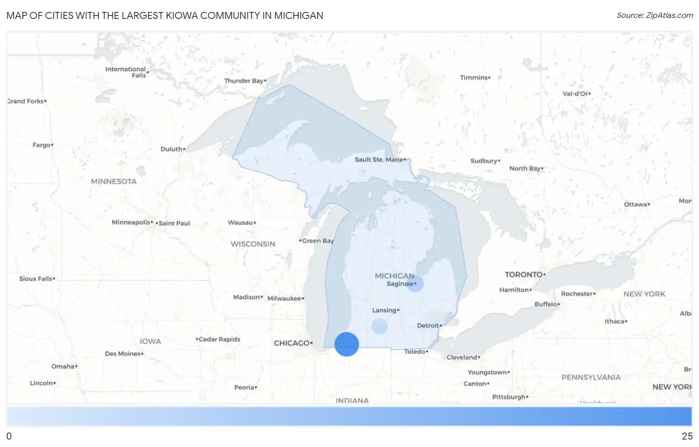 Cities with the Largest Kiowa Community in Michigan Map