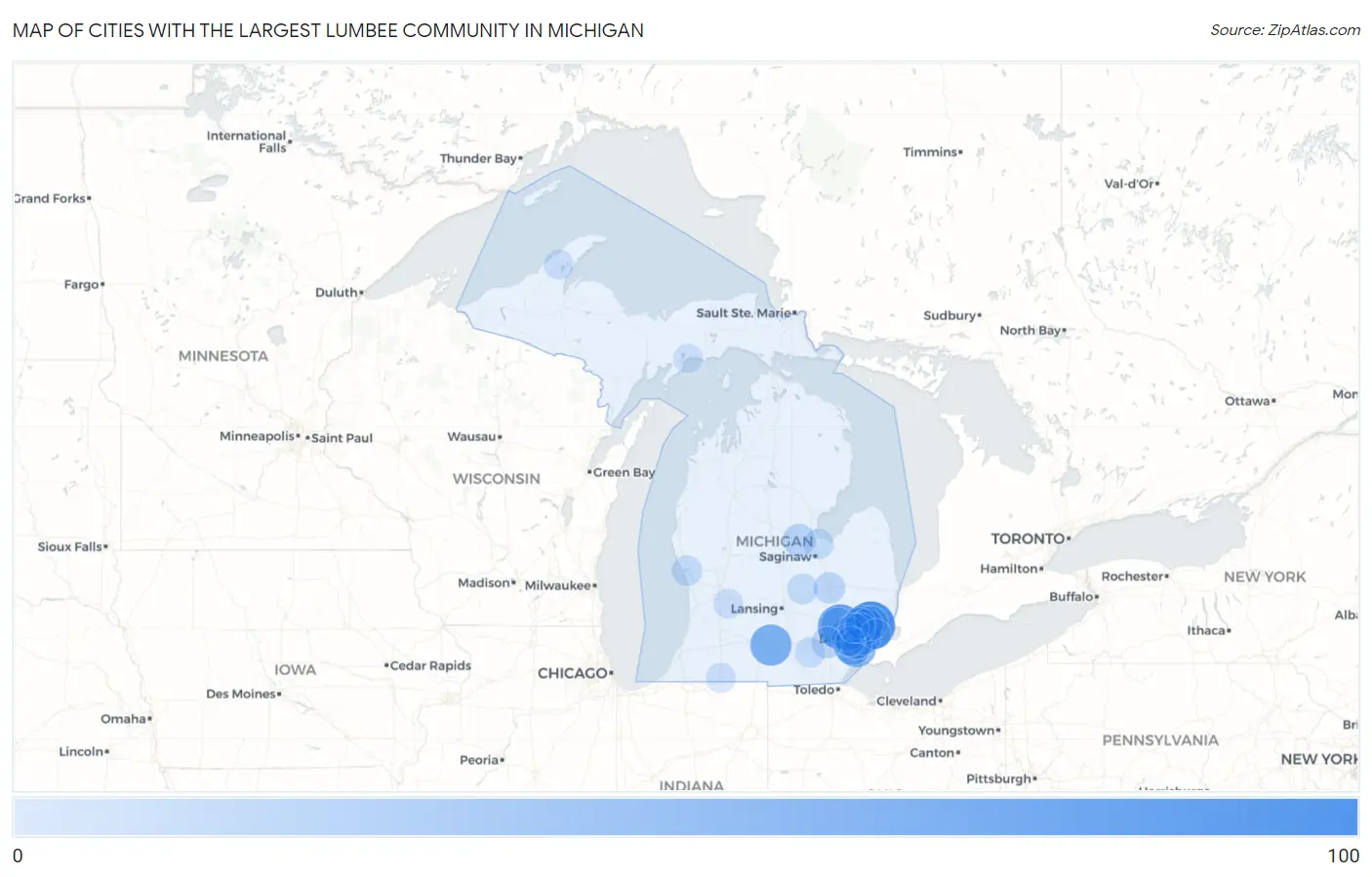 Cities with the Largest Lumbee Community in Michigan Map
