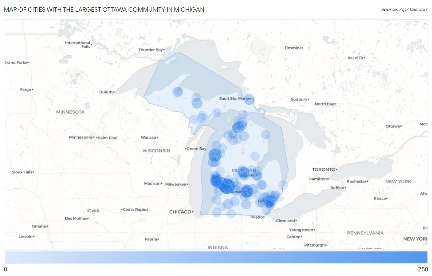 Cities with the Largest Ottawa Community in Michigan Map