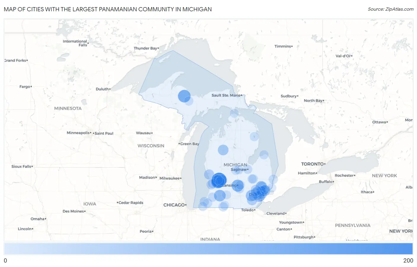 Cities with the Largest Panamanian Community in Michigan Map
