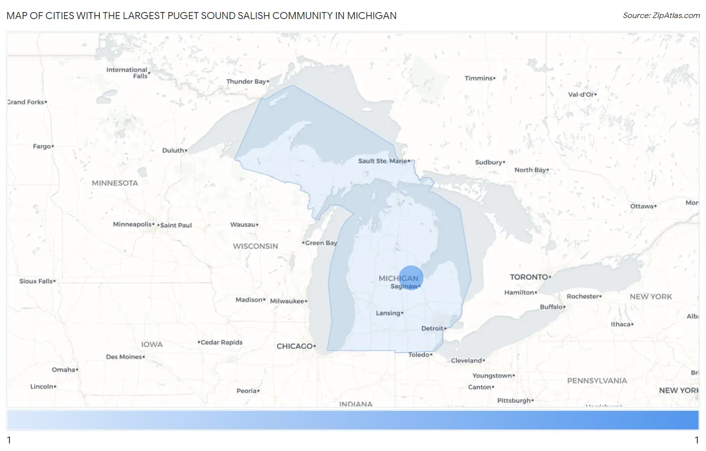 Cities with the Largest Puget Sound Salish Community in Michigan Map