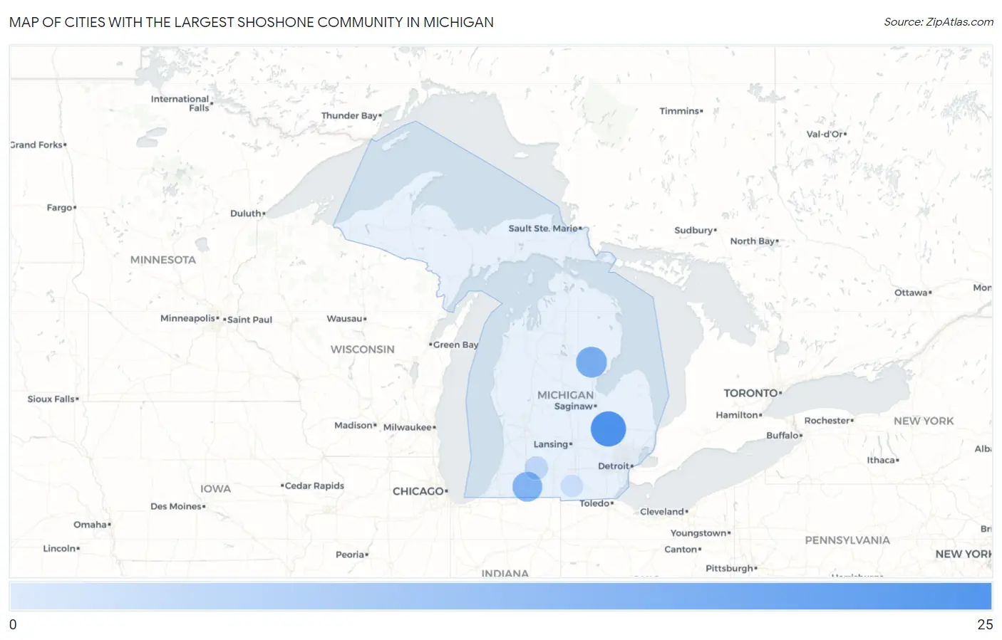 Cities with the Largest Shoshone Community in Michigan Map