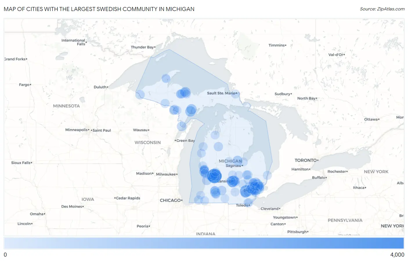 Cities with the Largest Swedish Community in Michigan Map
