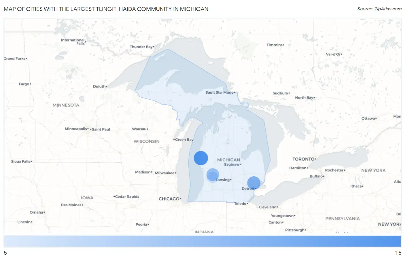 Cities with the Largest Tlingit-Haida Community in Michigan Map