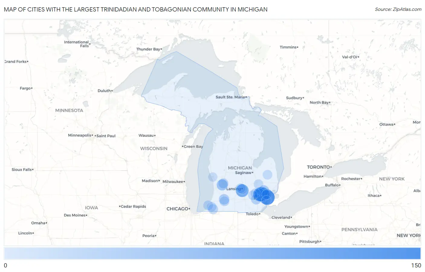 Cities with the Largest Trinidadian and Tobagonian Community in Michigan Map