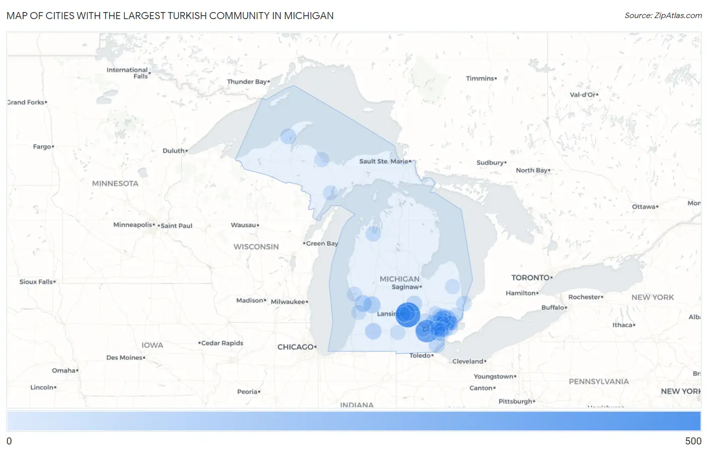 Cities with the Largest Turkish Community in Michigan Map