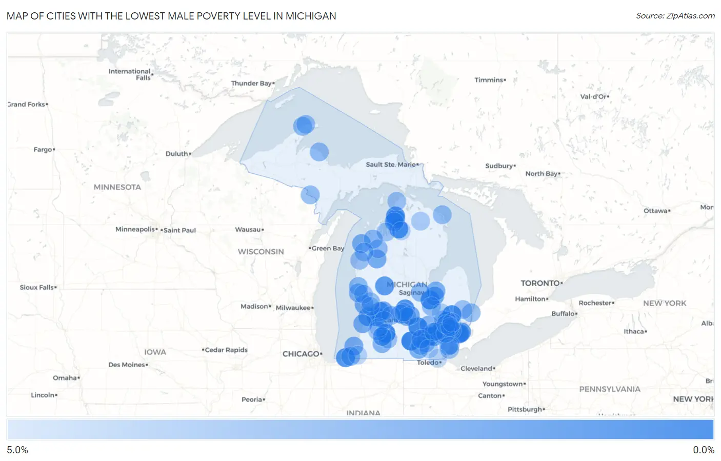 Cities with the Lowest Male Poverty Level in Michigan Map