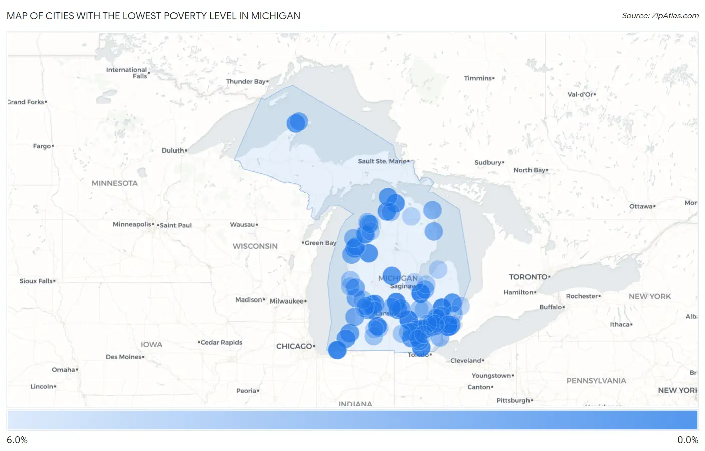 Cities with the Lowest Poverty Level in Michigan Map