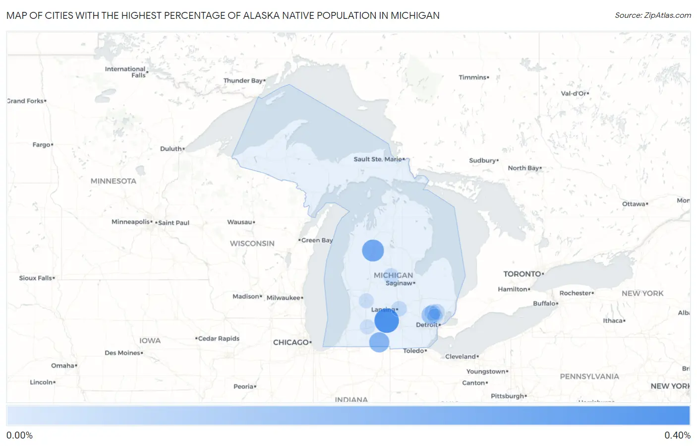 Cities with the Highest Percentage of Alaska Native Population in Michigan Map