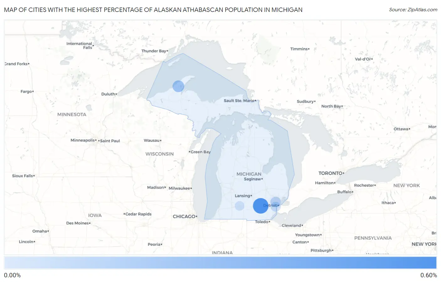 Cities with the Highest Percentage of Alaskan Athabascan Population in Michigan Map