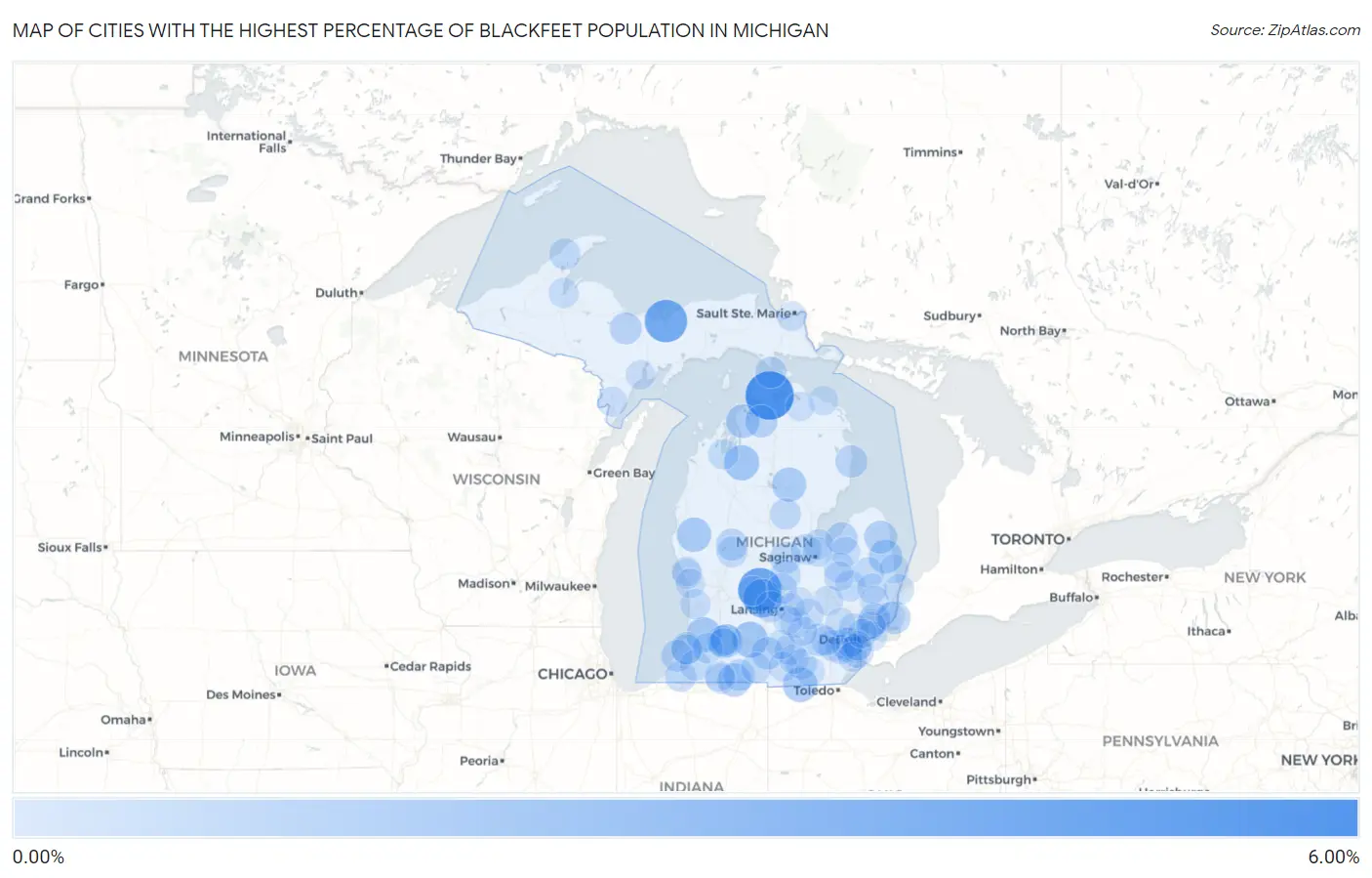 Cities with the Highest Percentage of Blackfeet Population in Michigan Map