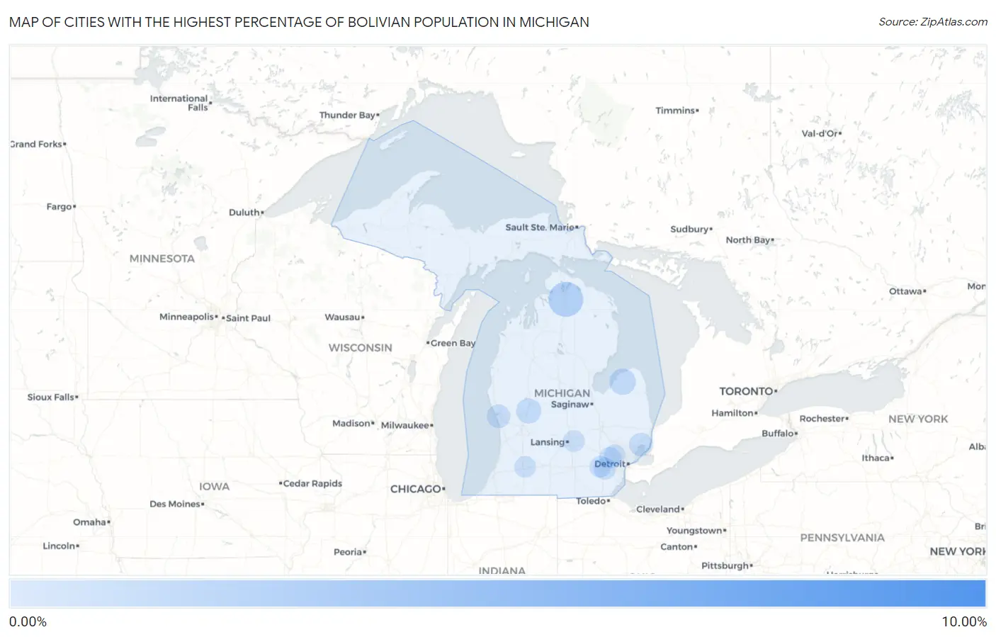 Cities with the Highest Percentage of Bolivian Population in Michigan Map