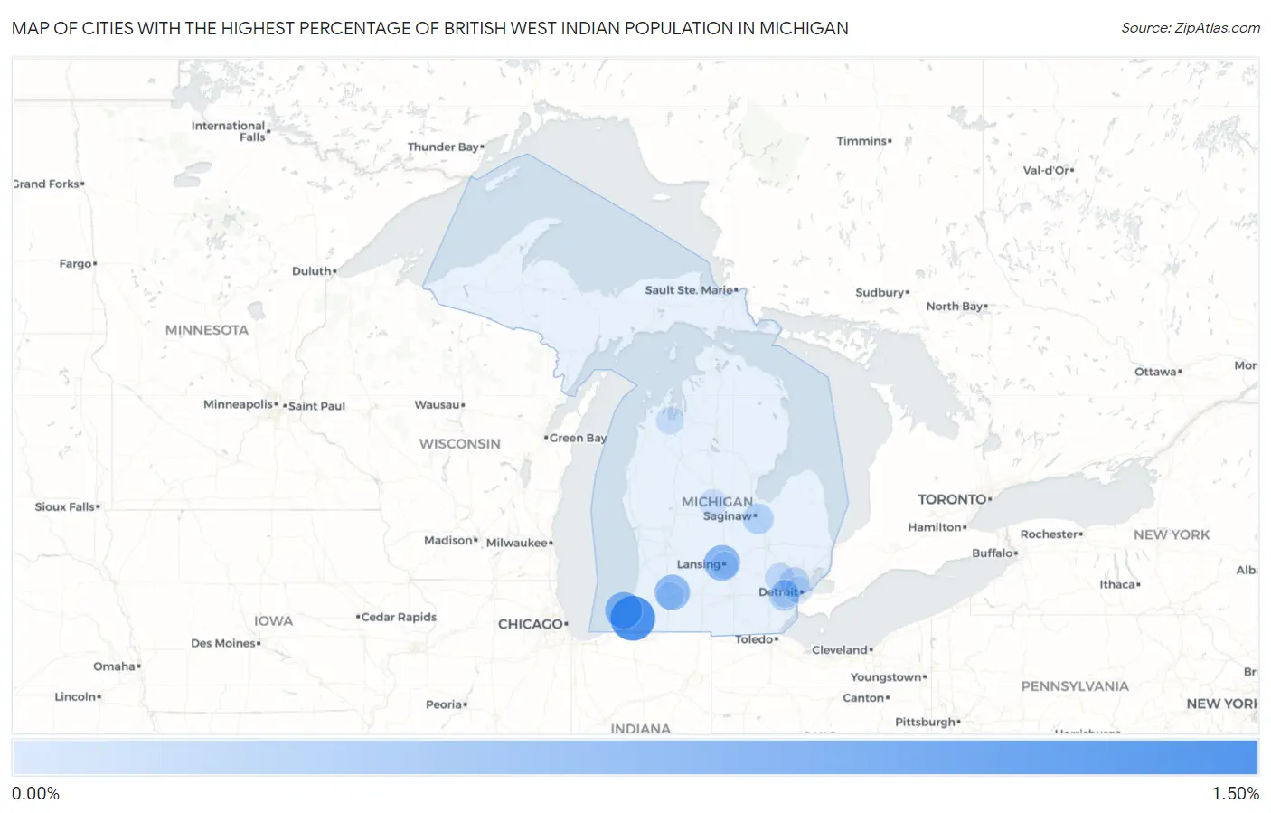 Cities with the Highest Percentage of British West Indian Population in Michigan Map