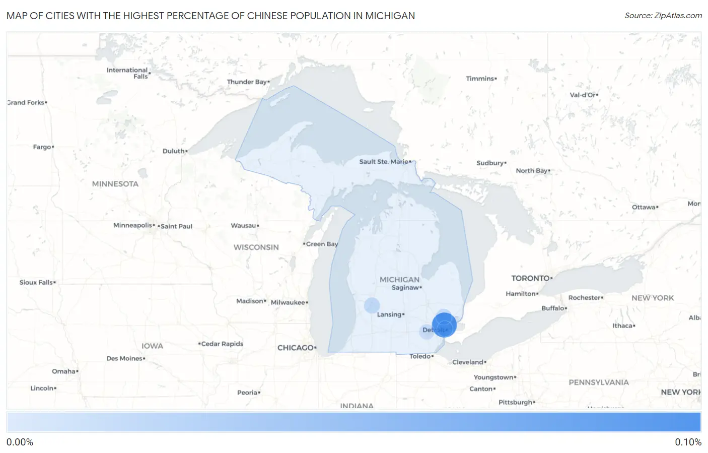 Cities with the Highest Percentage of Chinese Population in Michigan Map