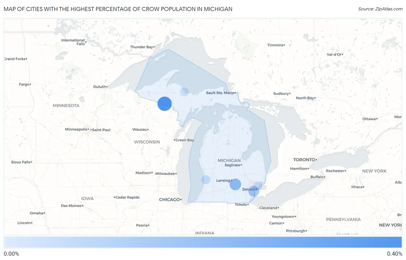 Cities with the Highest Percentage of Crow Population in Michigan Map