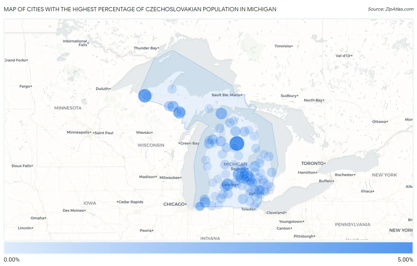Cities with the Highest Percentage of Czechoslovakian Population in Michigan Map