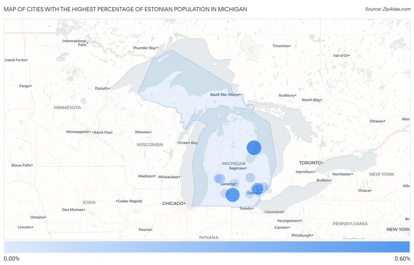 Cities with the Highest Percentage of Estonian Population in Michigan Map