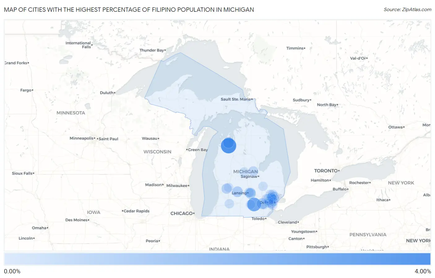 Cities with the Highest Percentage of Filipino Population in Michigan Map