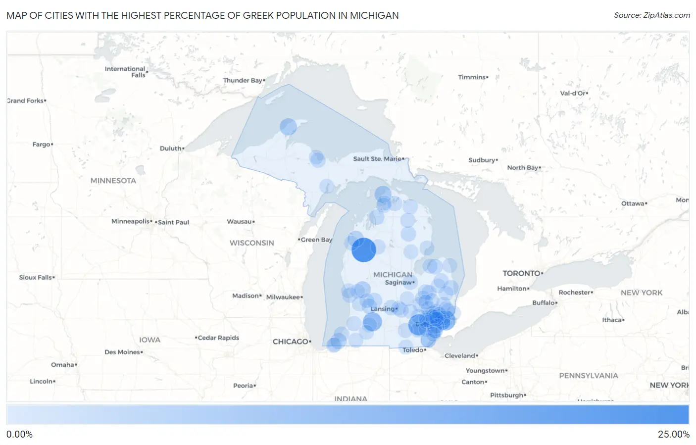 Cities with the Highest Percentage of Greek Population in Michigan Map