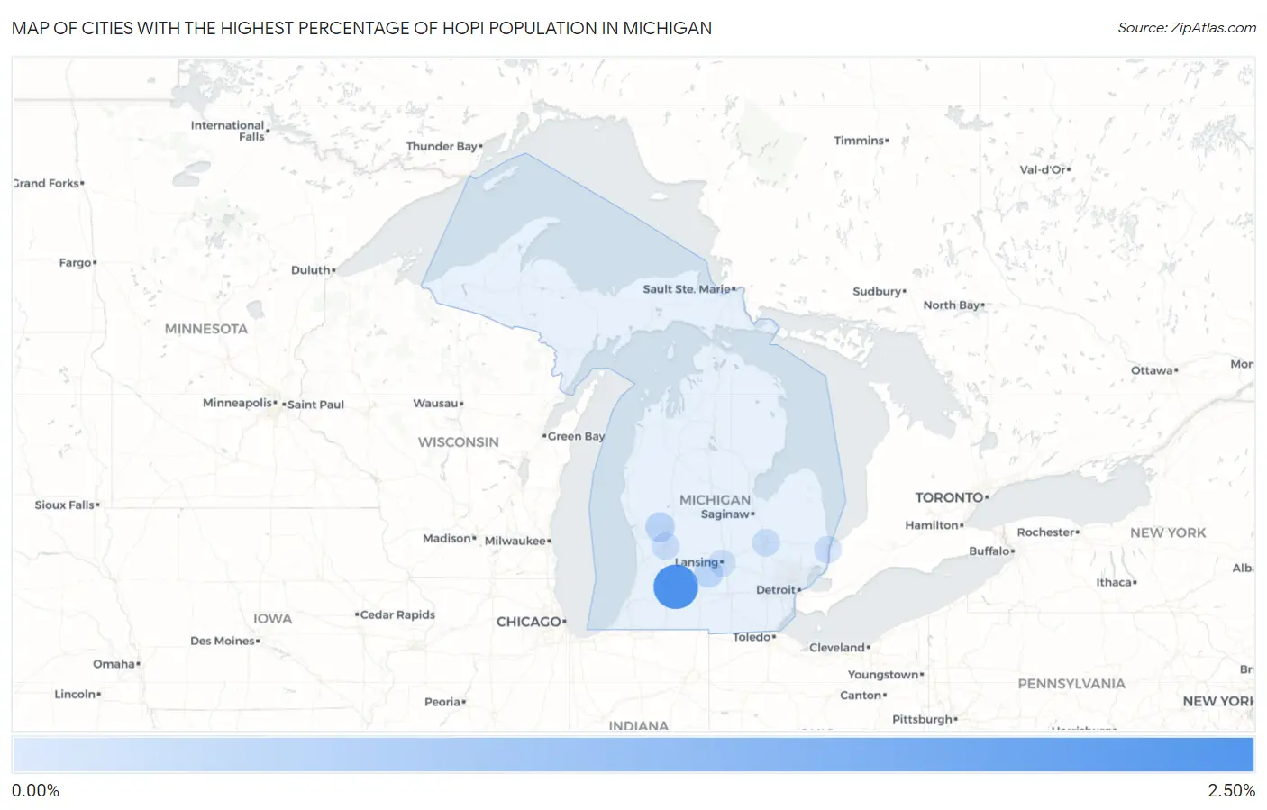 Cities with the Highest Percentage of Hopi Population in Michigan Map